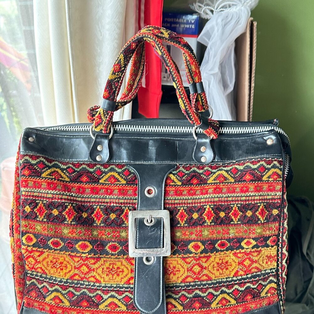 Vintage Travel Carry On Style Carpet Handbag
